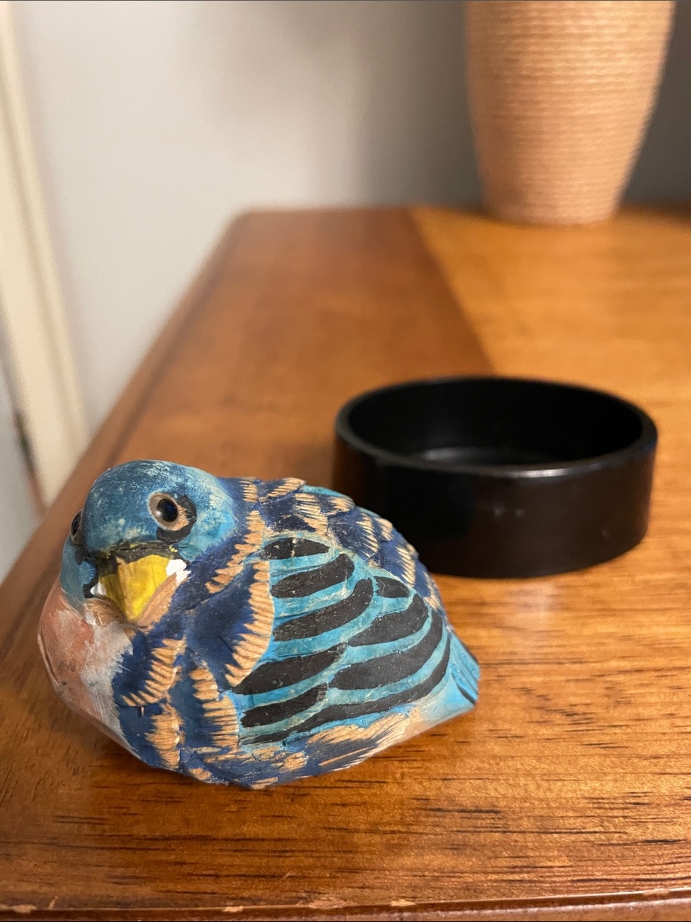 Small Decorative Handmade Hand Carved Hand Painted Bird in Oval Base